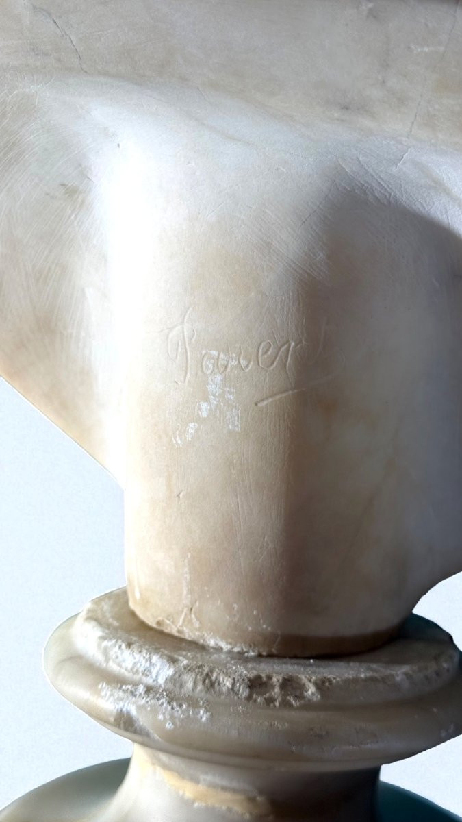 Busto raffigurante una giovane fanciulla con fiori e grande cappello, Marmo -photo-6