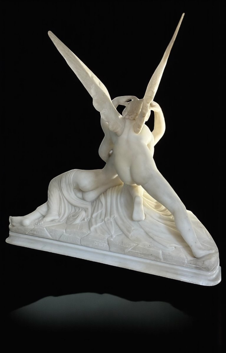 Gruppo scultoreo raffigurante Psiche ravvivata dal bacio d'amore, Marmo Bianco di Carrara -photo-2