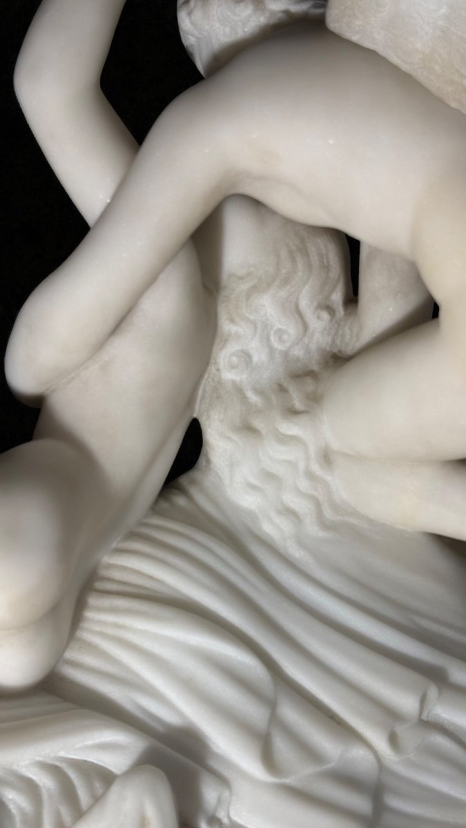 Gruppo scultoreo raffigurante Psiche ravvivata dal bacio d'amore, Marmo Bianco di Carrara -photo-7