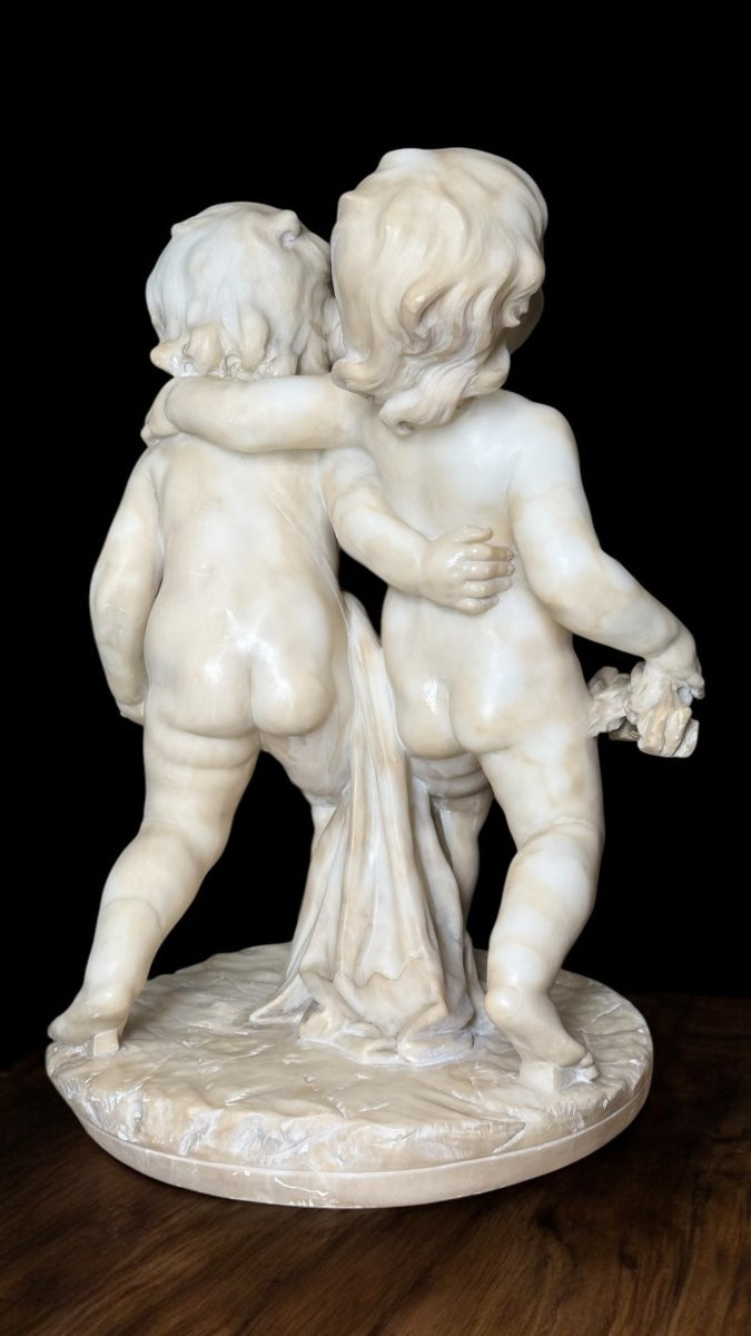 Statua Putti  che reggono una Ghirlanda di fiori, Auguste Moreau (1834-1917), Marmo Carrara -photo-4