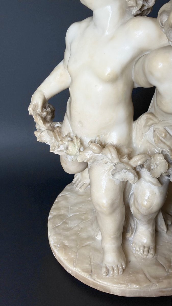 Statua Putti  che reggono una Ghirlanda di fiori, Auguste Moreau (1834-1917), Marmo Carrara -photo-2