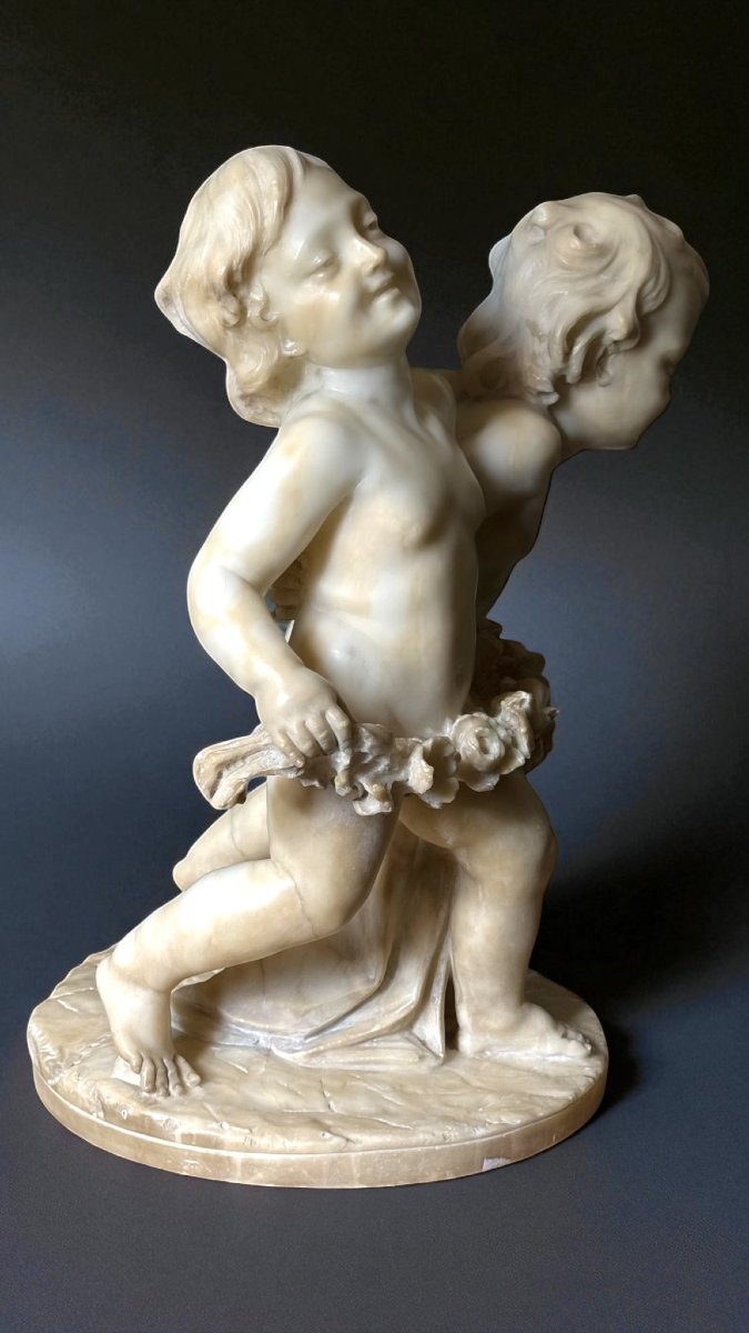 Statua Putti  che reggono una Ghirlanda di fiori, Auguste Moreau (1834-1917), Marmo Carrara -photo-5