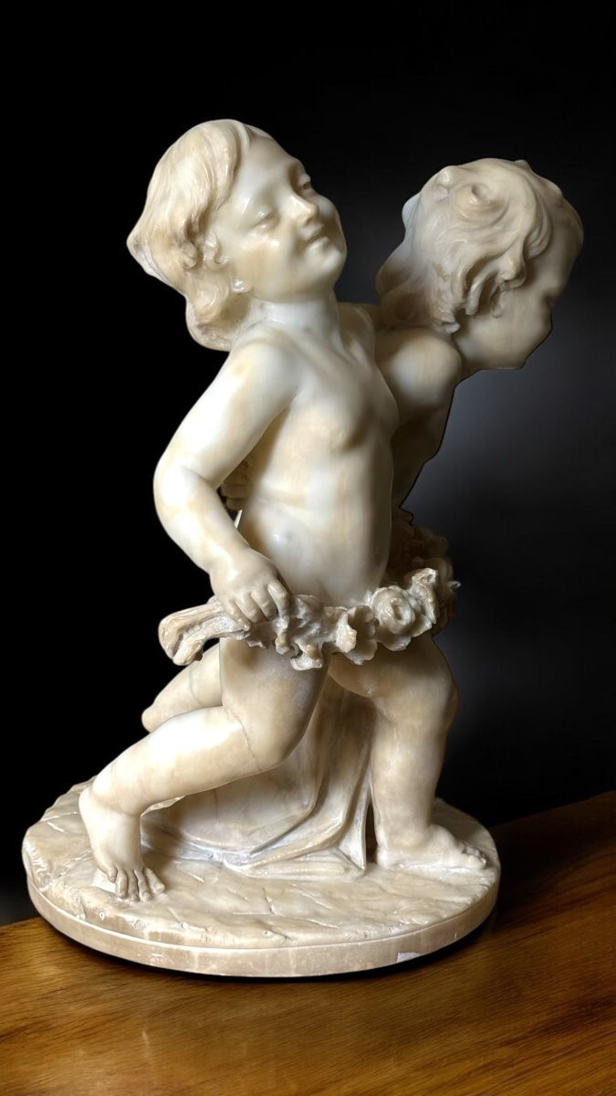 Statua Putti  che reggono una Ghirlanda di fiori, Auguste Moreau (1834-1917), Marmo Carrara -photo-7