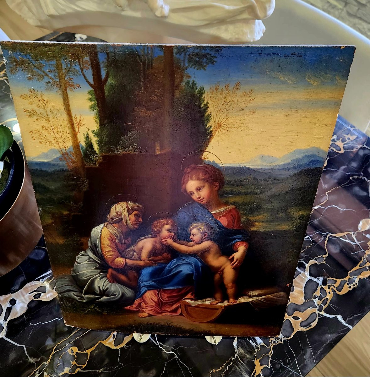 Dipinto Antico Maternità da Raffaello XVIII° -photo-3
