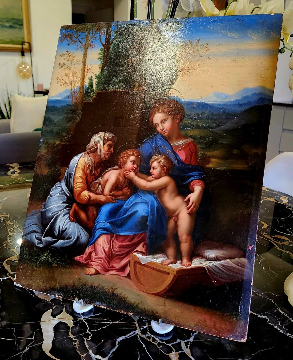 Dipinto Antico Maternità da Raffaello XVIII° -photo-3