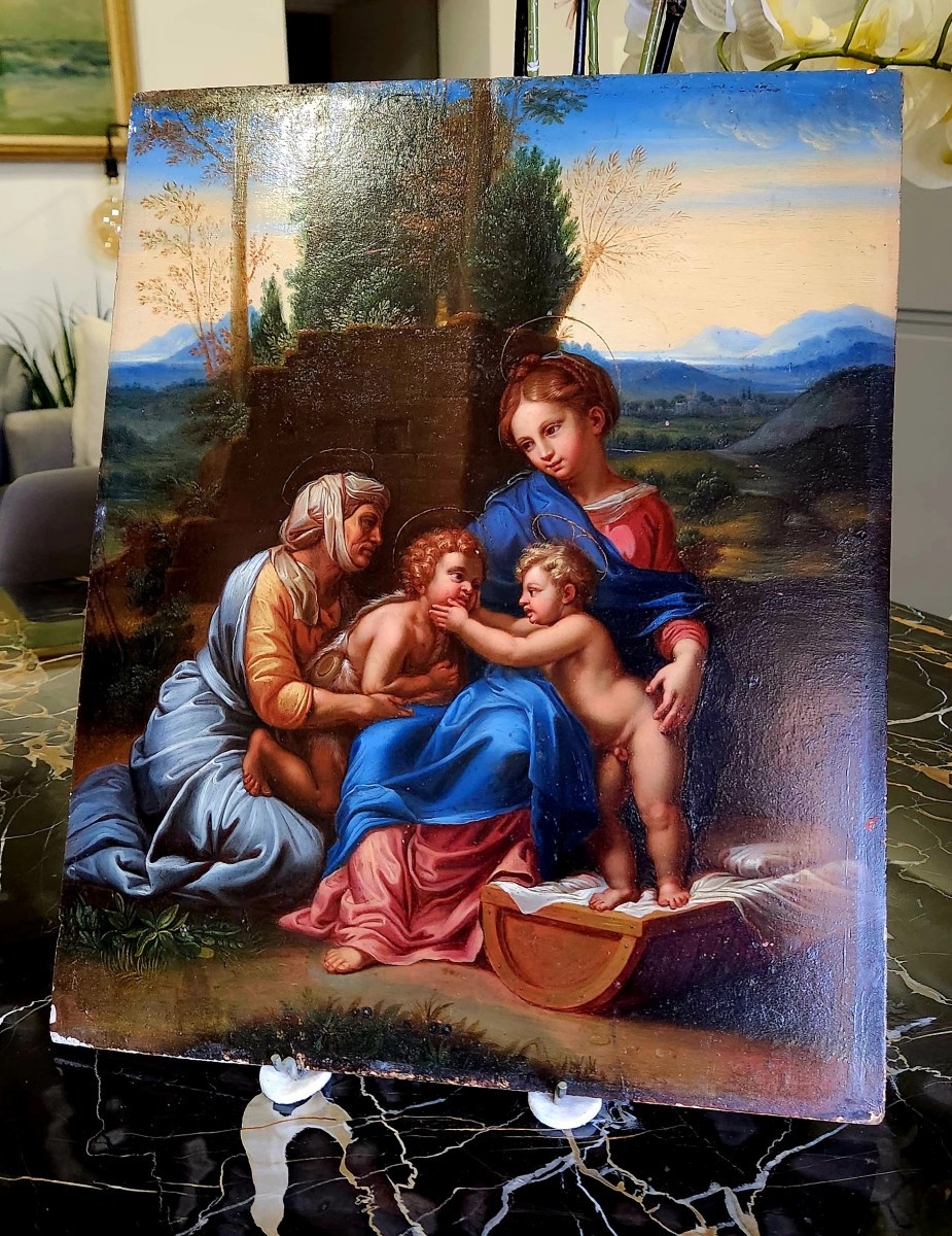 Dipinto Antico Maternità da Raffaello XVIII° 