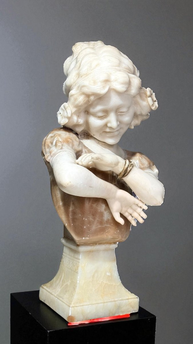 Busto giovane fanciulla Artdecò, Marmo e Onice -photo-3