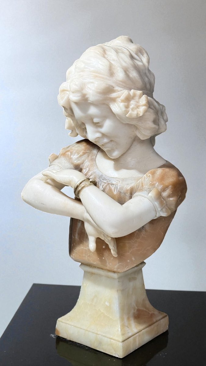 Busto giovane fanciulla Artdecò, Marmo e Onice -photo-4