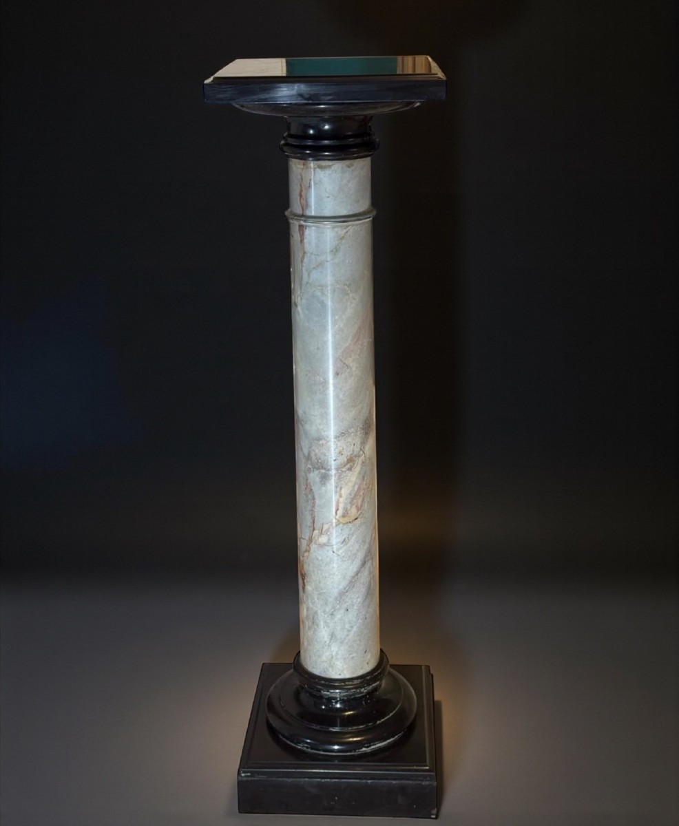 Colonna/Capitello in Marmo Brecciato e Marmo Nero Belgio 