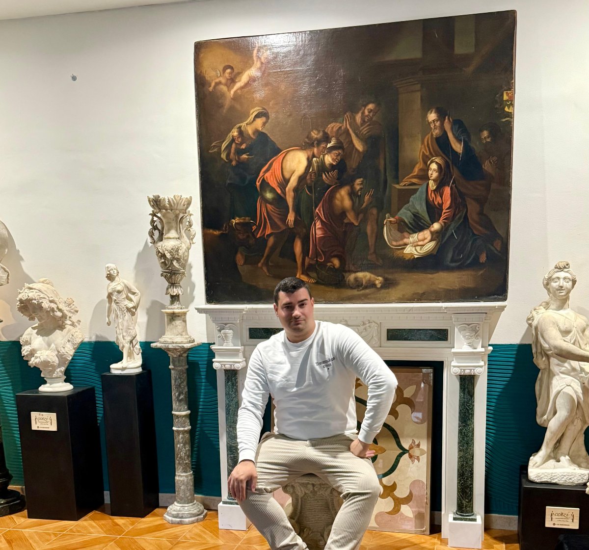 Dipinto Antico raffigurante la Sacra Natività, firmato e datato 1665-photo-2