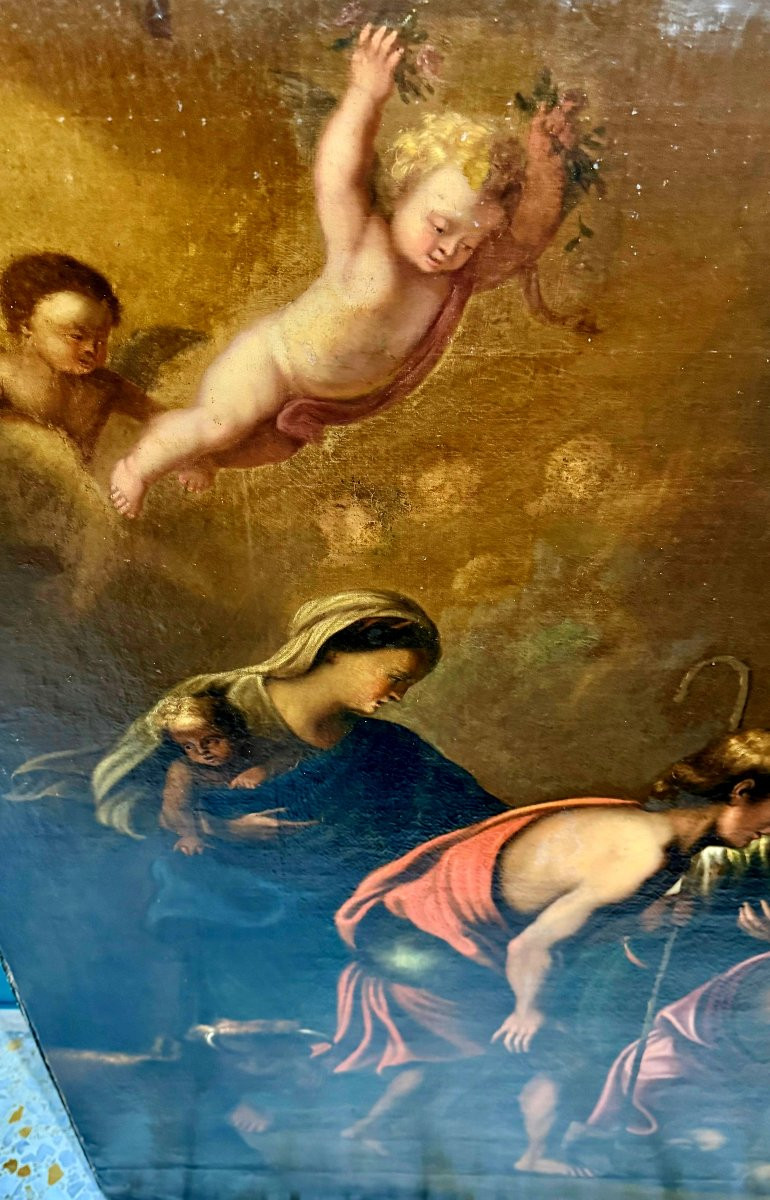 Dipinto Antico raffigurante la Sacra Natività, firmato e datato 1665-photo-6