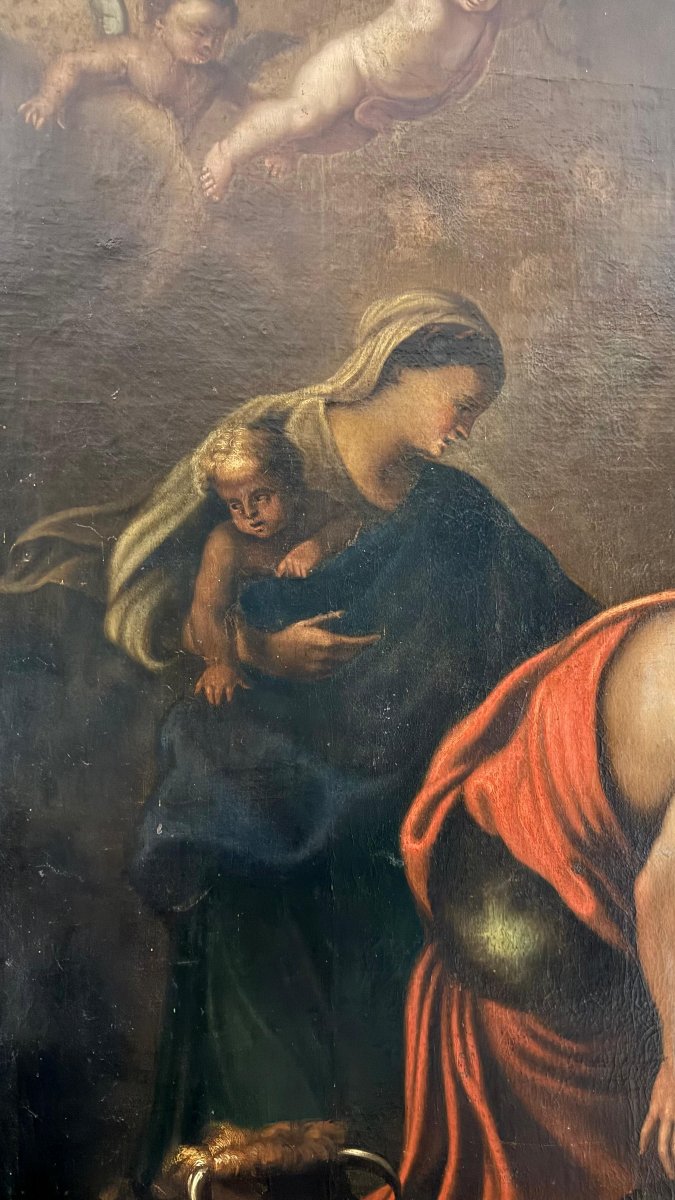 Dipinto Antico raffigurante la Sacra Natività, firmato e datato 1665-photo-8