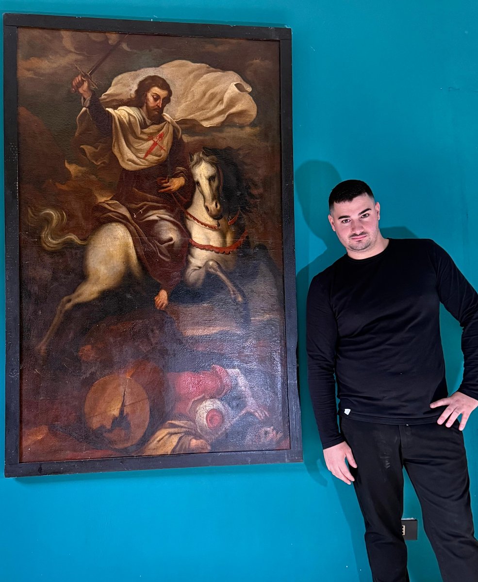 Dipinto antico raffigurante San Giacomo Maggiore a cavallo XVII° -photo-2