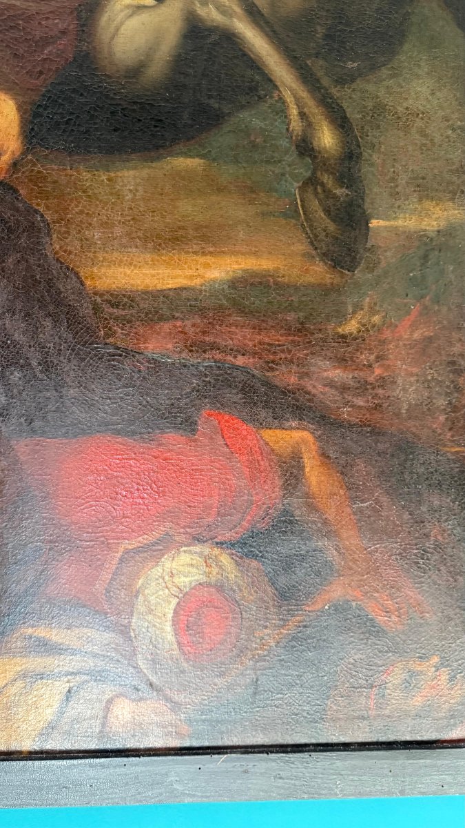 Dipinto antico raffigurante San Giacomo Maggiore a cavallo XVII° -photo-4