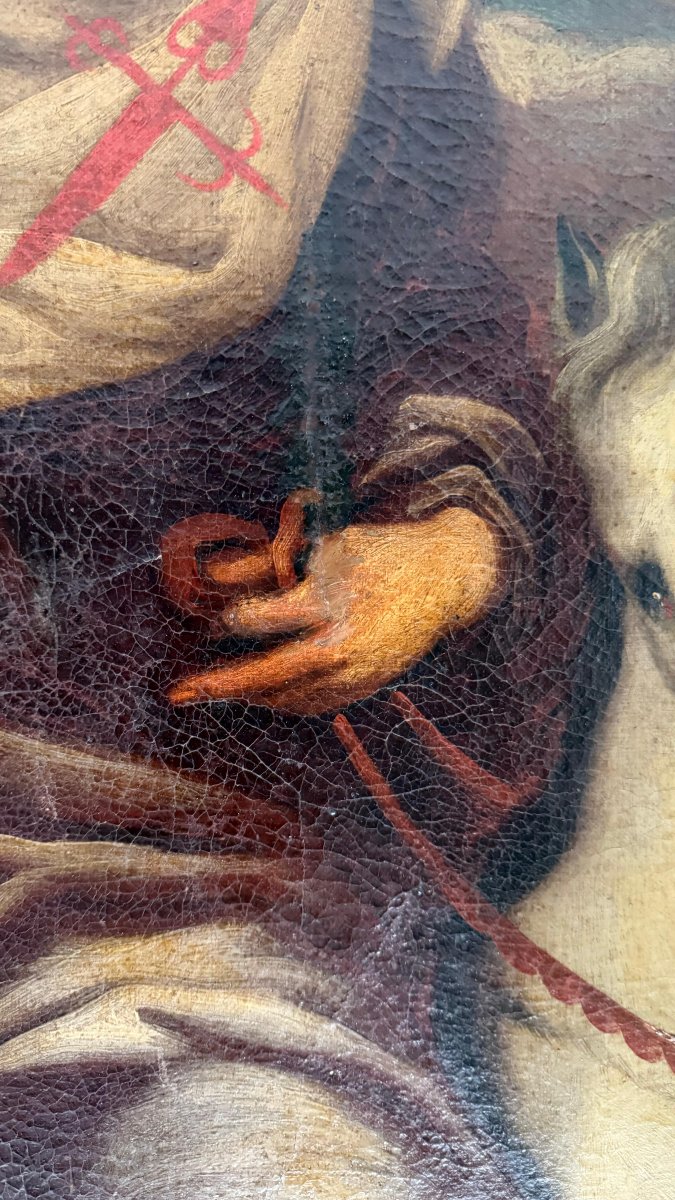 Dipinto antico raffigurante San Giacomo Maggiore a cavallo XVII° -photo-5