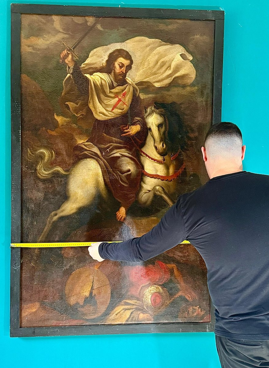 Dipinto antico raffigurante San Giacomo Maggiore a cavallo XVII° -photo-7