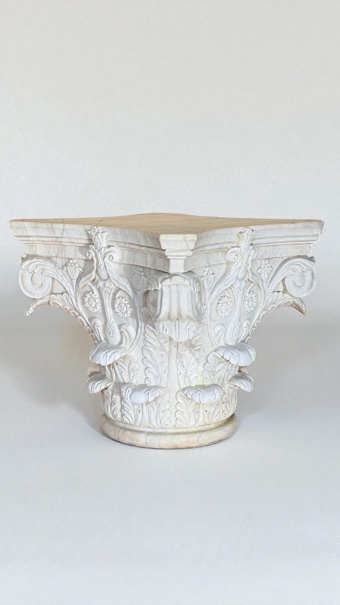 Coppia Capitelli Corinzi in Marmo Bianco Statuario di Carrara -photo-2