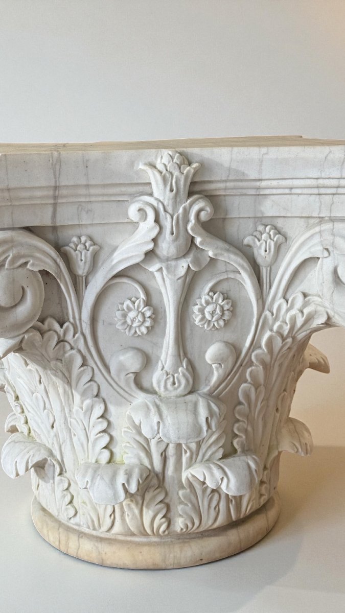 Coppia Capitelli Corinzi in Marmo Bianco Statuario di Carrara -photo-6