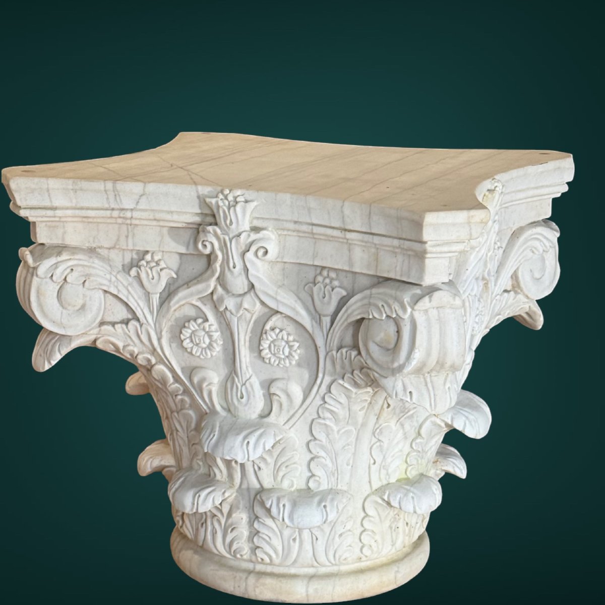 Coppia Capitelli Corinzi in Marmo Bianco Statuario di Carrara -photo-7