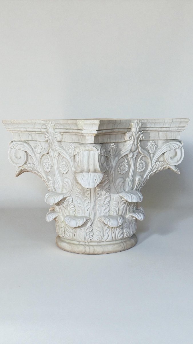 Coppia Capitelli Corinzi in Marmo Bianco Statuario di Carrara -photo-8