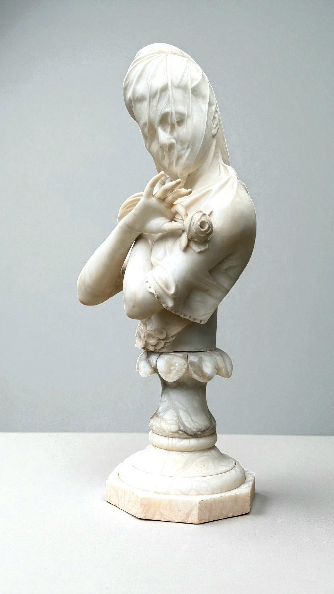 Busto Dama Velata, scultore Cesare Lapini, Marmo Carrara -photo-3