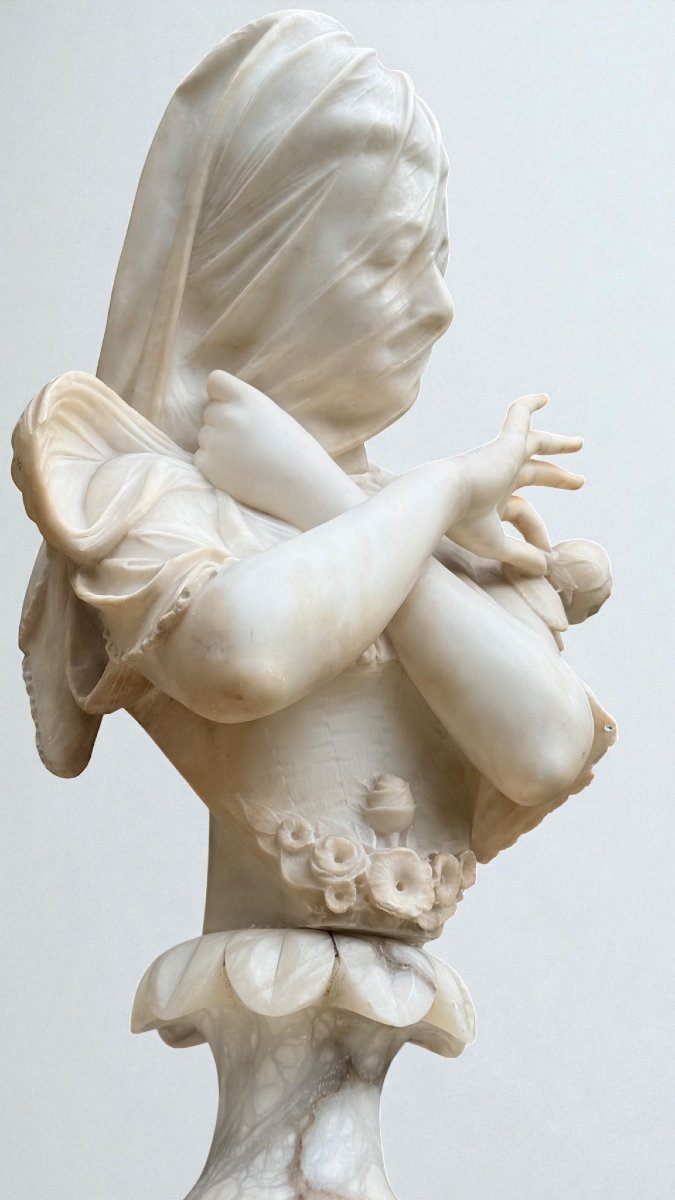 Busto Dama Velata, scultore Cesare Lapini, Marmo Carrara -photo-2