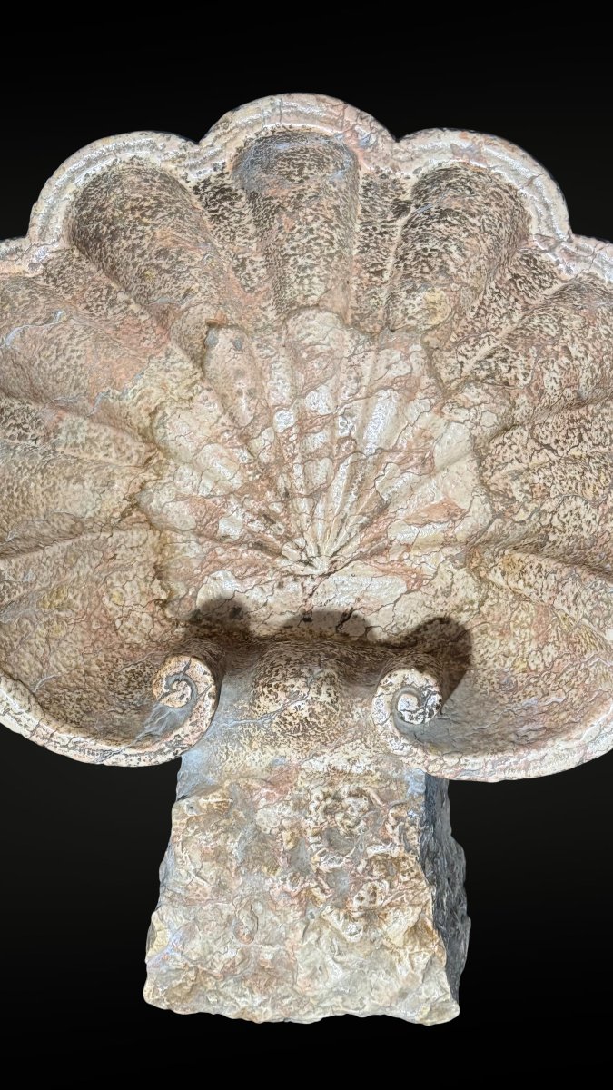 Vaso a Conchiglia/Antica Acquasantiera, Marmo Rosso Verona, scolpita a mano-photo-1