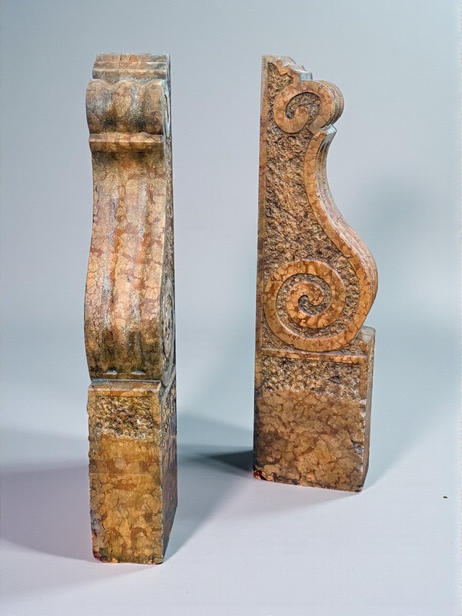 Coppia di Elementi Architettonici Scolpiti a mano, Marmo Rosso VERONA, 18° secolo -photo-3