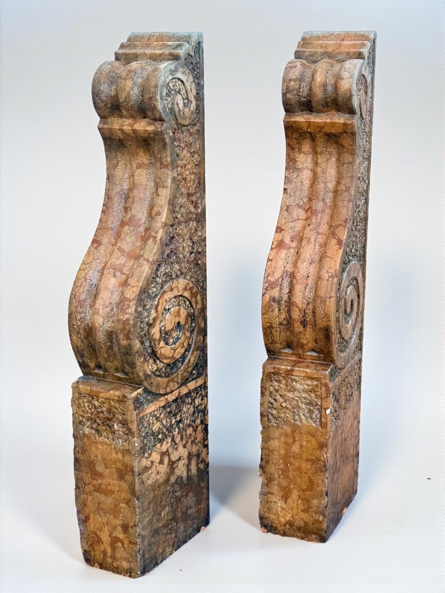 Coppia di Elementi Architettonici Scolpiti a mano, Marmo Rosso VERONA, 18° secolo -photo-4