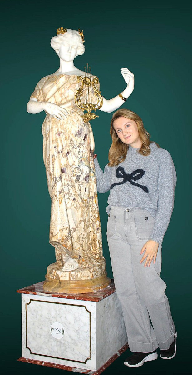 Statua Monumentale dea Greca EBE, decorata con foglie d'oro, Marmi rari, Guglielmo Pugi -photo-2