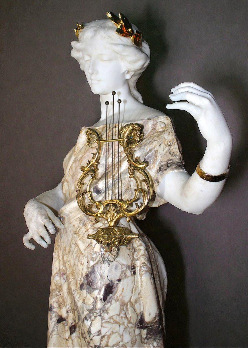Statua Monumentale dea Greca EBE, decorata con foglie d'oro, Marmi rari, Guglielmo Pugi -photo-3