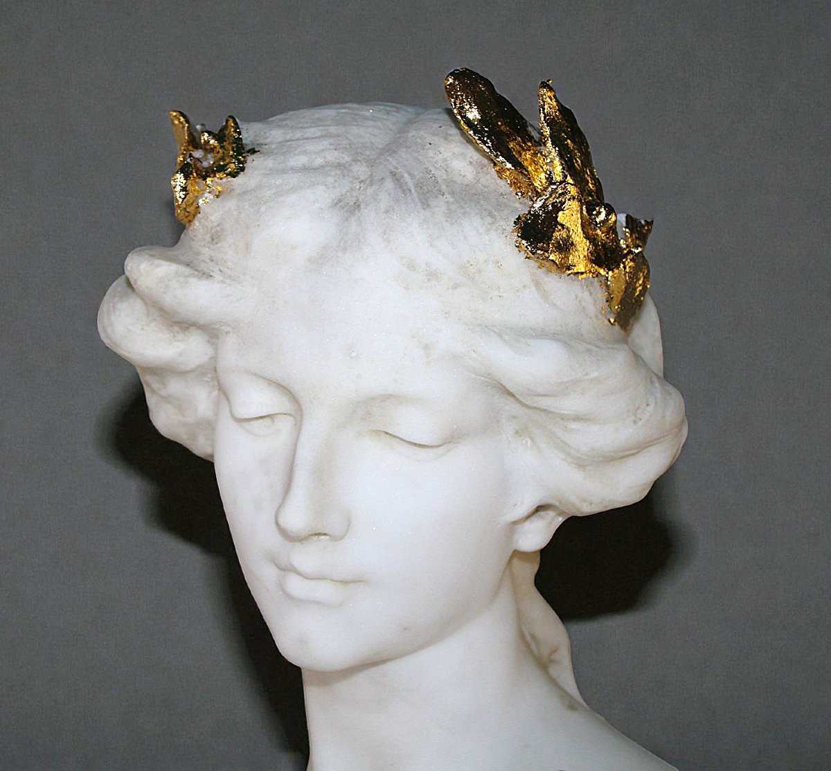 Statua Monumentale dea Greca EBE, decorata con foglie d'oro, Marmi rari, Guglielmo Pugi -photo-4