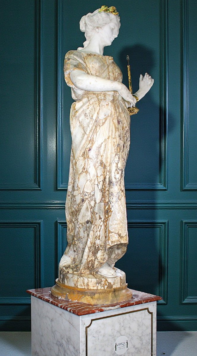 Statua Monumentale dea Greca EBE, decorata con foglie d'oro, Marmi rari, Guglielmo Pugi -photo-4