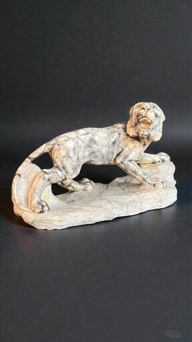 Tigre Ruggente scolpita a mano in Marmo Arabescato -photo-2