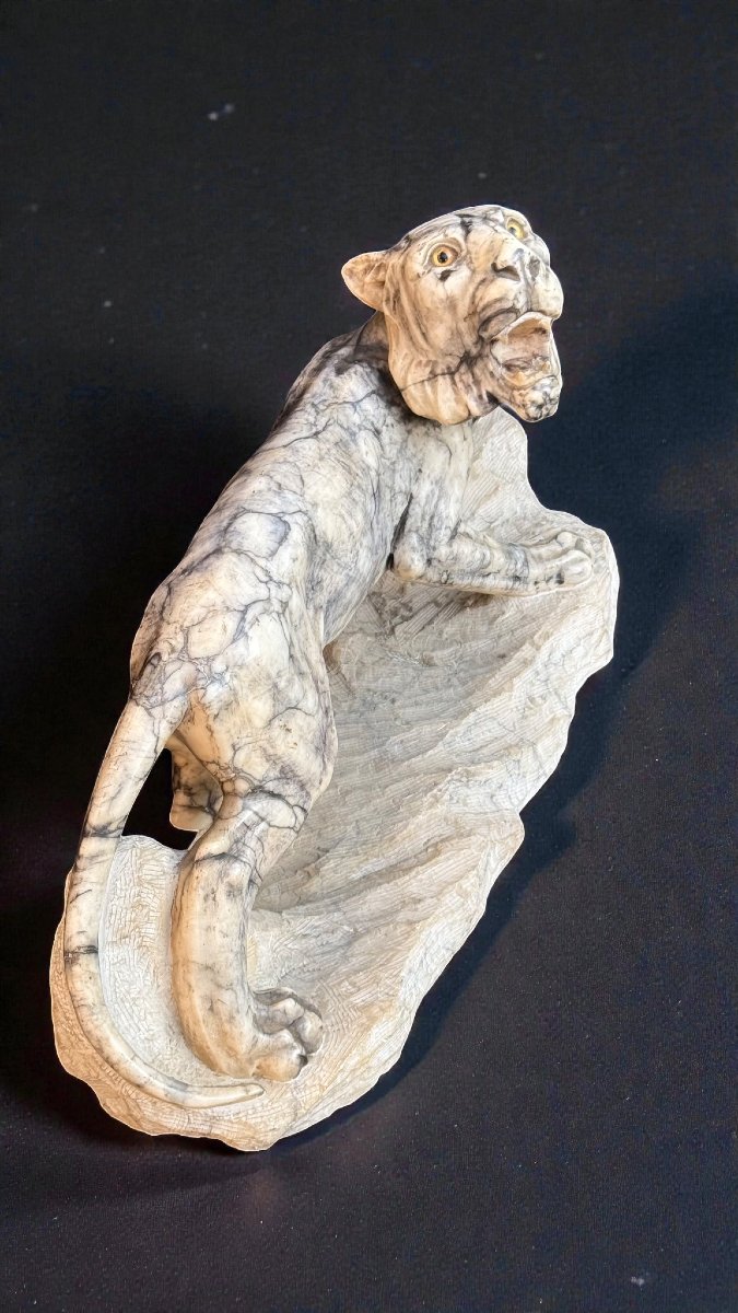 Tigre Ruggente scolpita a mano in Marmo Arabescato -photo-1