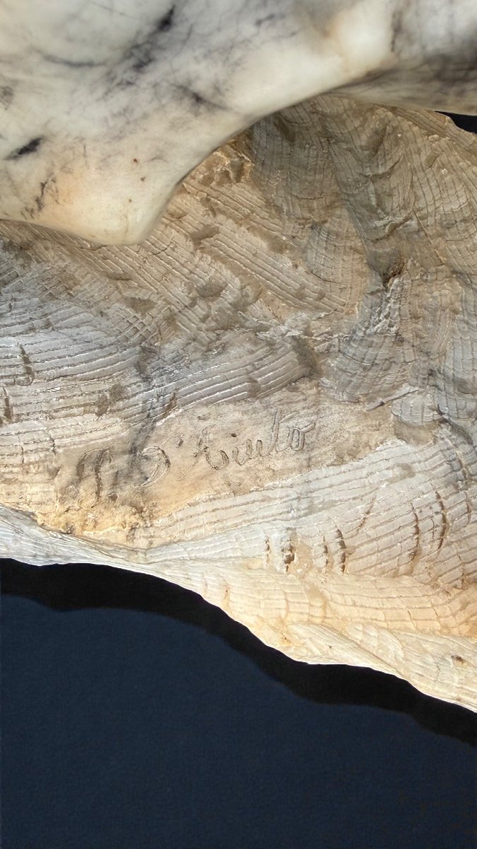 Tigre Ruggente scolpita a mano in Marmo Arabescato -photo-2