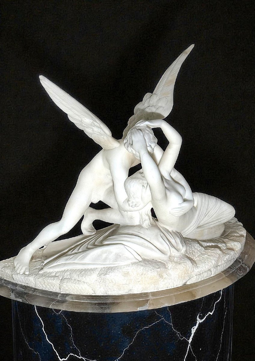 Gruppo scultoreo raffigurante Amore e Psiche, da Canova, Marmo Bianco Carrara -photo-2