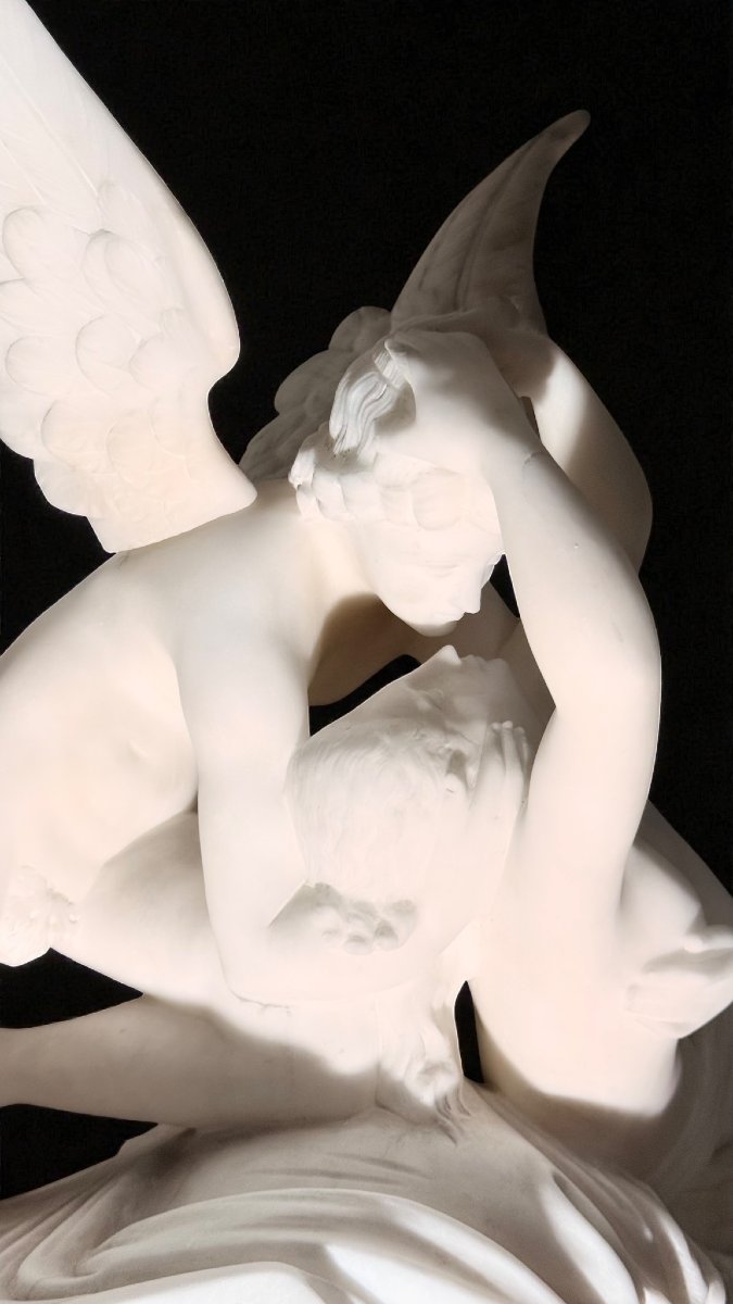 Gruppo scultoreo raffigurante Amore e Psiche, da Canova, Marmo Bianco Carrara -photo-3