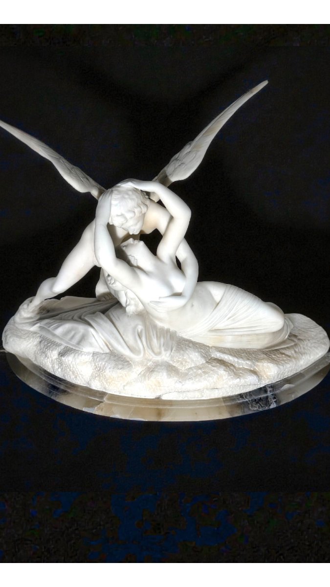 Gruppo scultoreo raffigurante Amore e Psiche, da Canova, Marmo Bianco Carrara -photo-7