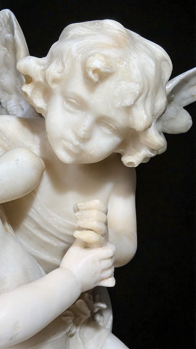 Statua raffigurante due Cherubini che litigano gioiosamente in Marmo-photo-6