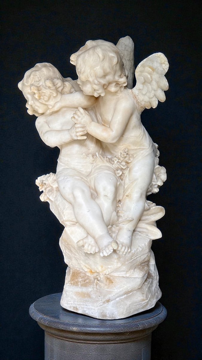 Statua raffigurante due Cherubini che litigano gioiosamente in Marmo-photo-7