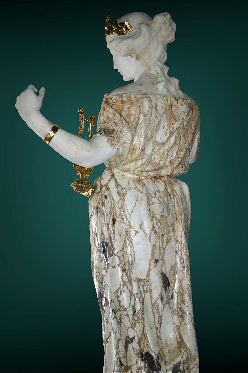 Statua monumentale raffigurante Ebe, dea greca della giovinezza, che suona la lira, Marmo -photo-3