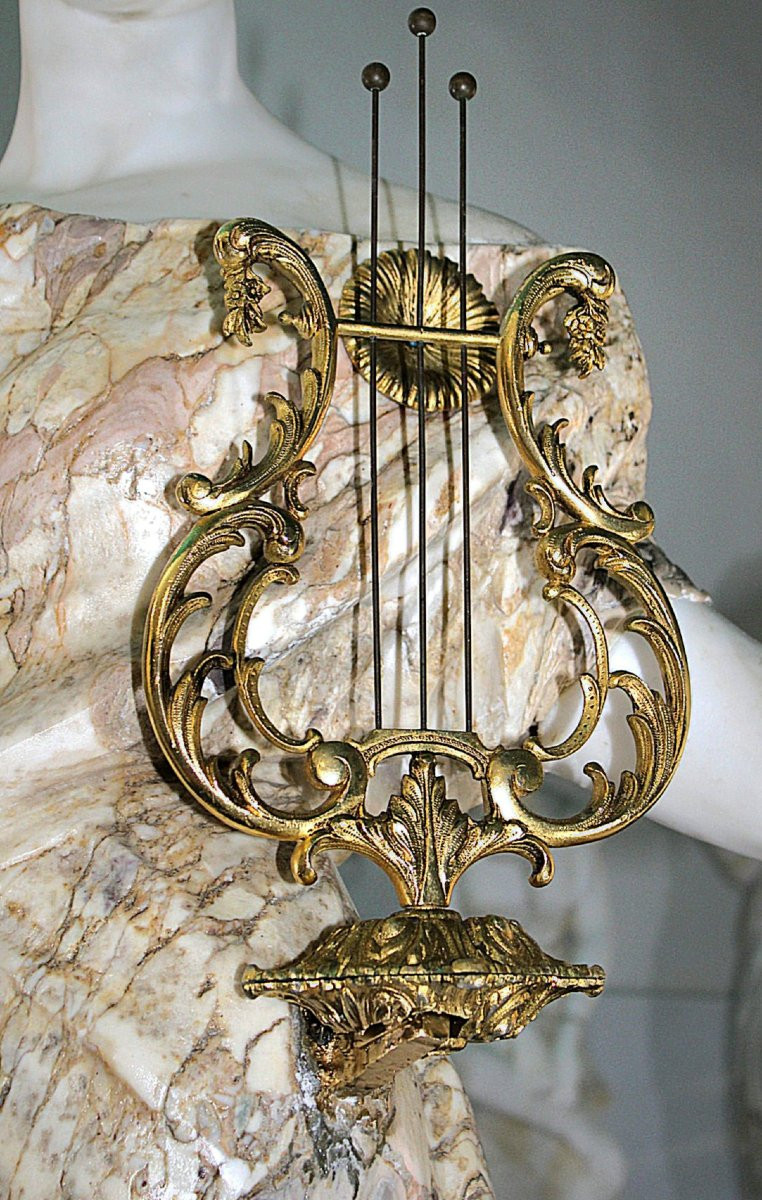 Statua monumentale raffigurante Ebe, dea greca della giovinezza, che suona la lira, Marmo -photo-7