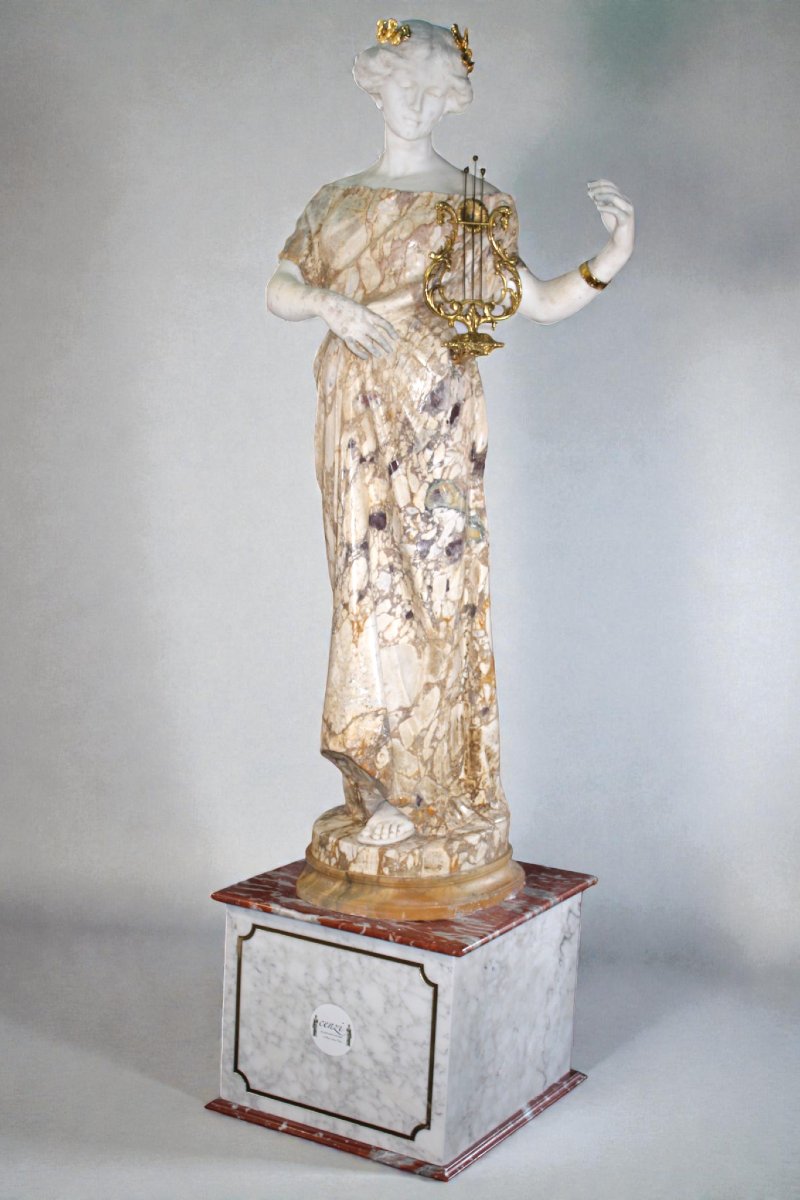 Statua monumentale raffigurante Ebe, dea greca della giovinezza, che suona la lira, Marmo -photo-8