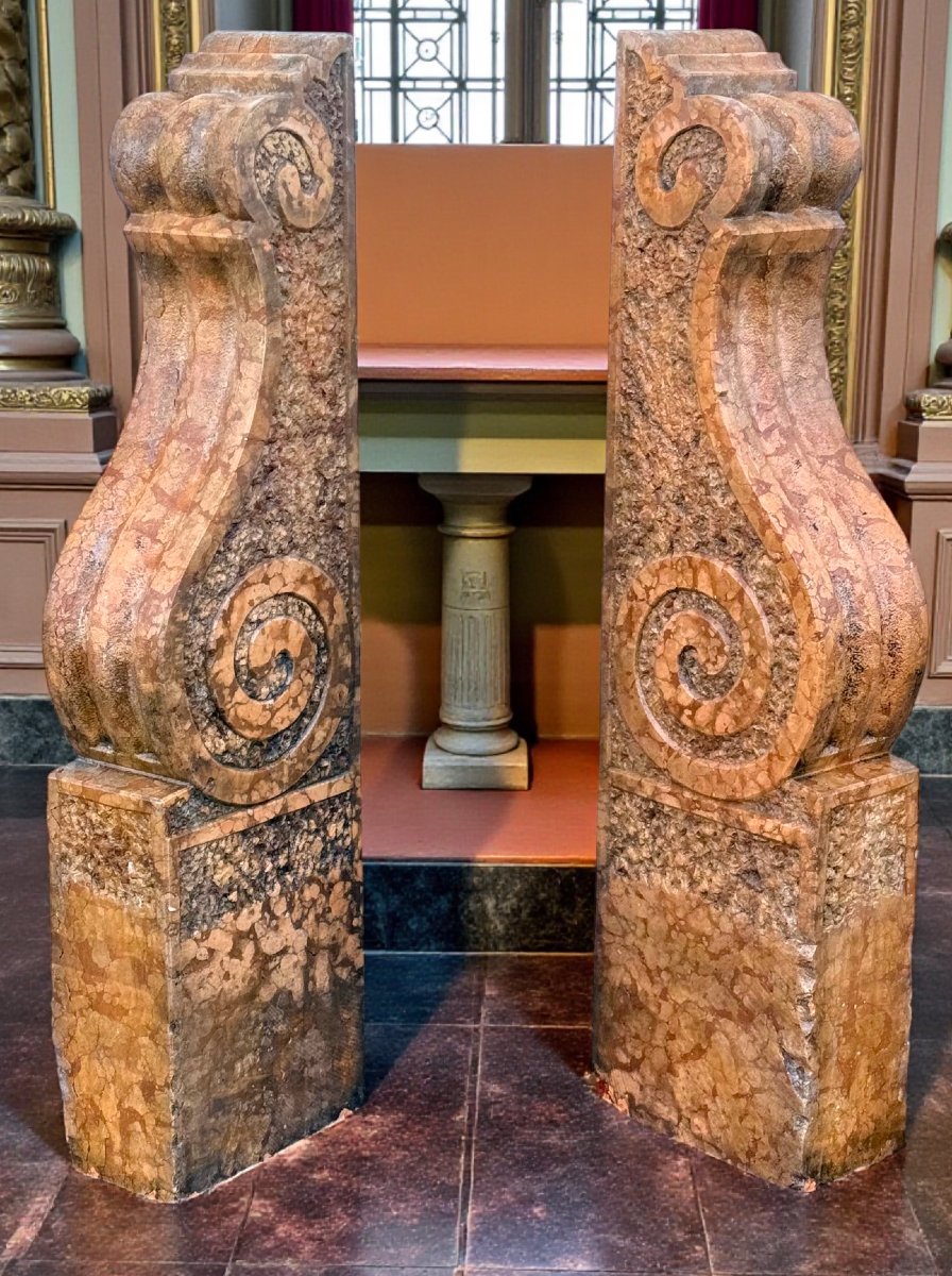 Coppia di Elementi Architettonici in Marmo Rosso Verona -photo-4