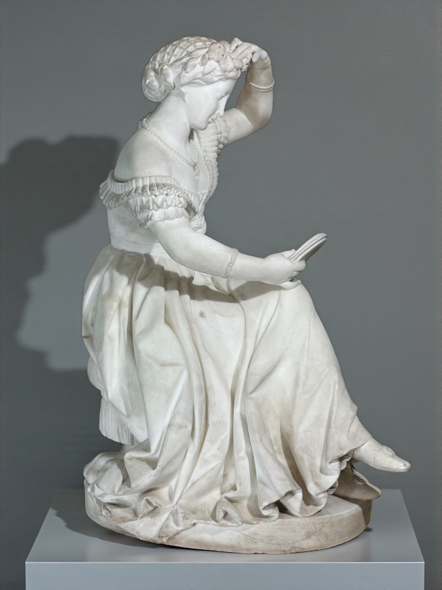 Statua raffigurante un'elegante dama in un sontuoso abito,  Marmo Bianco Statuario di Carrara -photo-6