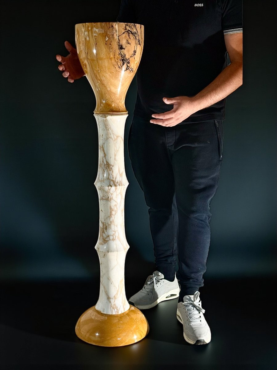 Colonna di Design marmo Calacatta Oro e Giallo Siena -photo-2