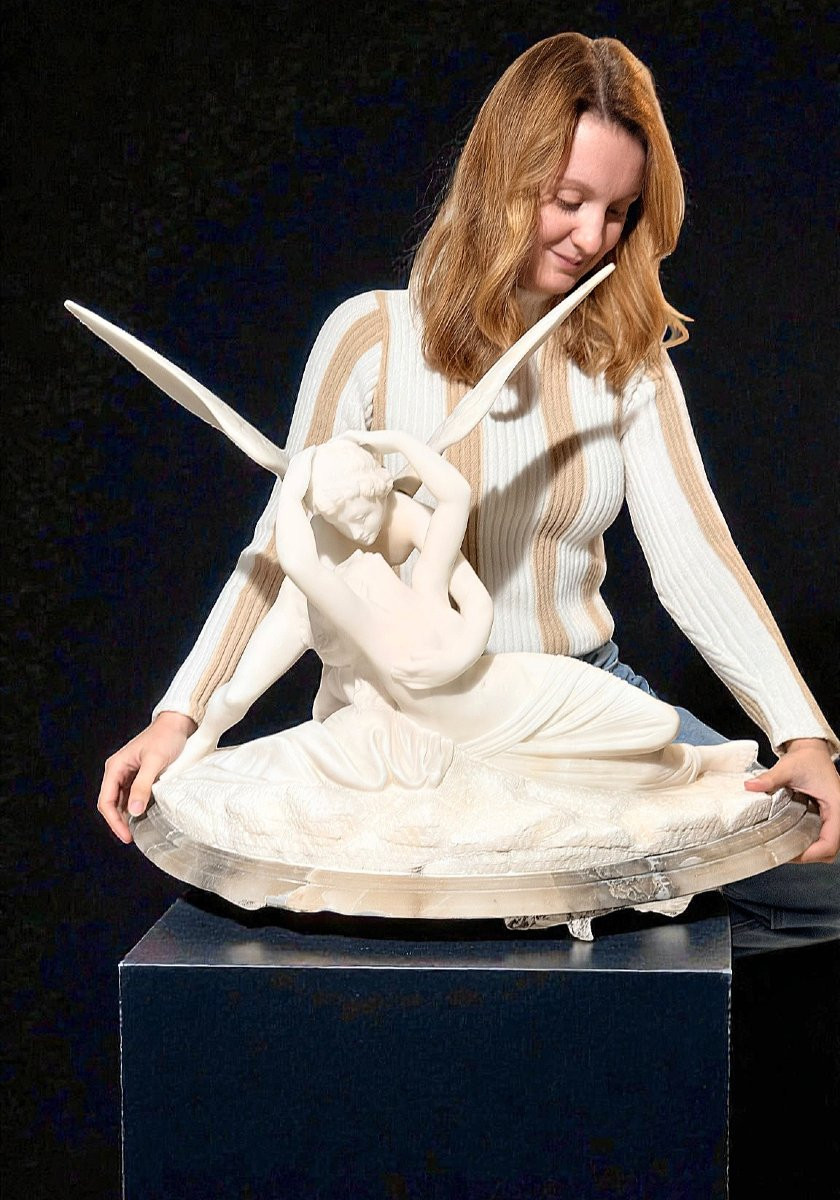 Gruppo raffigurante Amore e Psiche Marmo Bianco Statuario di Carrara -photo-2