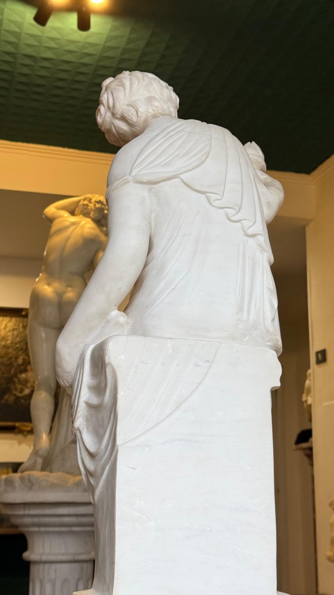 Statua fanciulla classica Marmo Bianco Statuario di Carrara -photo-5
