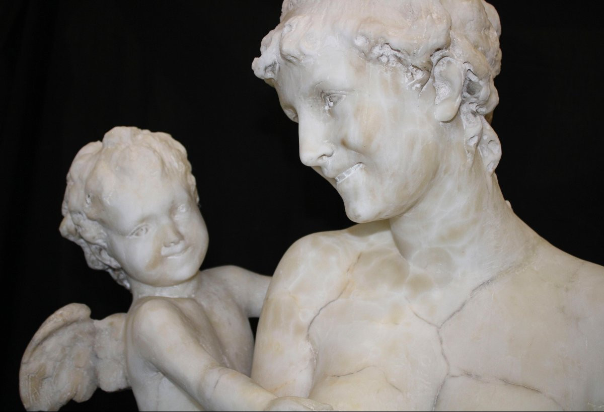 Statua Fanciulla con Eros in Marmo Bianco Statuario di Carrara -photo-7